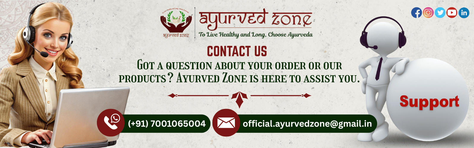 Ayurved Zone - Contact Us Hero Banner (1600px by 500px)